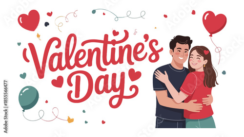 Valentine's Day Couple Embrace: A sweet couple sharing a warm embrace and celebrating a lovely moment with Valentine's Day. Filled with hearts and joy