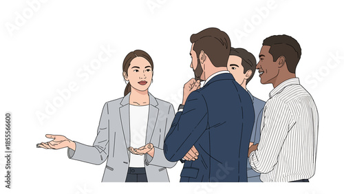 Dynamic business discussion featuring a diverse team collaborating and communicating effectively during a professional meeting, fostering teamwork and strategic planning