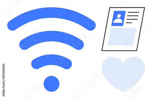 Digital connection concept. Digital connection ed by wireless, online identity cards, and heart icons. Digital connection drives seamless interaction and social identity. Suitable for technology