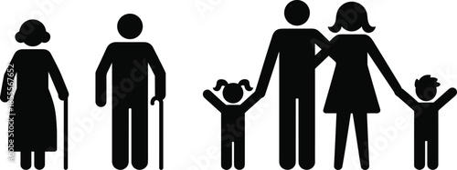 Diverse Family Generations Silhouettes Representing Different Ages and Relationships people
