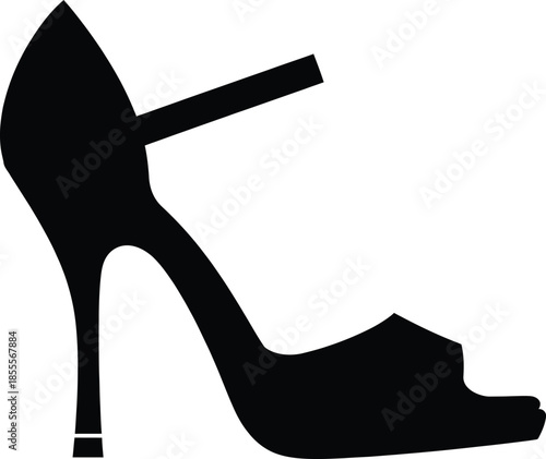 Silhouette of a stylish woman high heel mary jane strap peep toe sandal footwear for fashion design and elegant vector illustration isolated on white background.