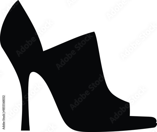Silhouette of a stylish woman high heel mule peep toe bootie footwear for fashion design and elegant vector illustration isolated on white background.