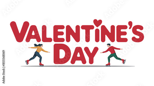 Valentine's Day Skating: A sweet Valentine's Day graphic featuring a couple ice skating, decorated by love.