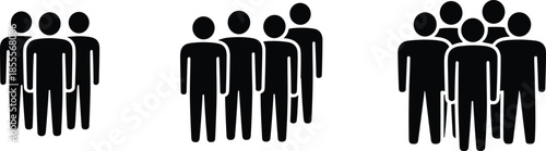 Groups of Stick Figure People Icons in Increasing Numbers crowd