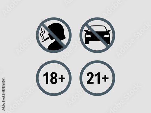 Four prohibition signs with smoking car age restrictions.