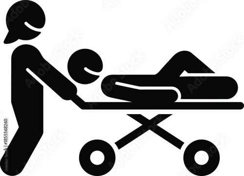 Healthcare Icon: Person Pushing Patient on a Stretcher with a Smile pictogram silhouette