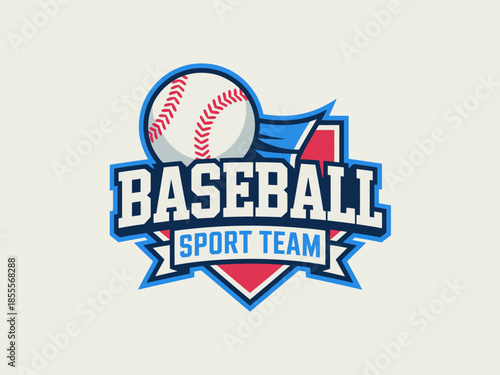 Baseball Sport Team Logo Design with Ball and Shield Emblem.