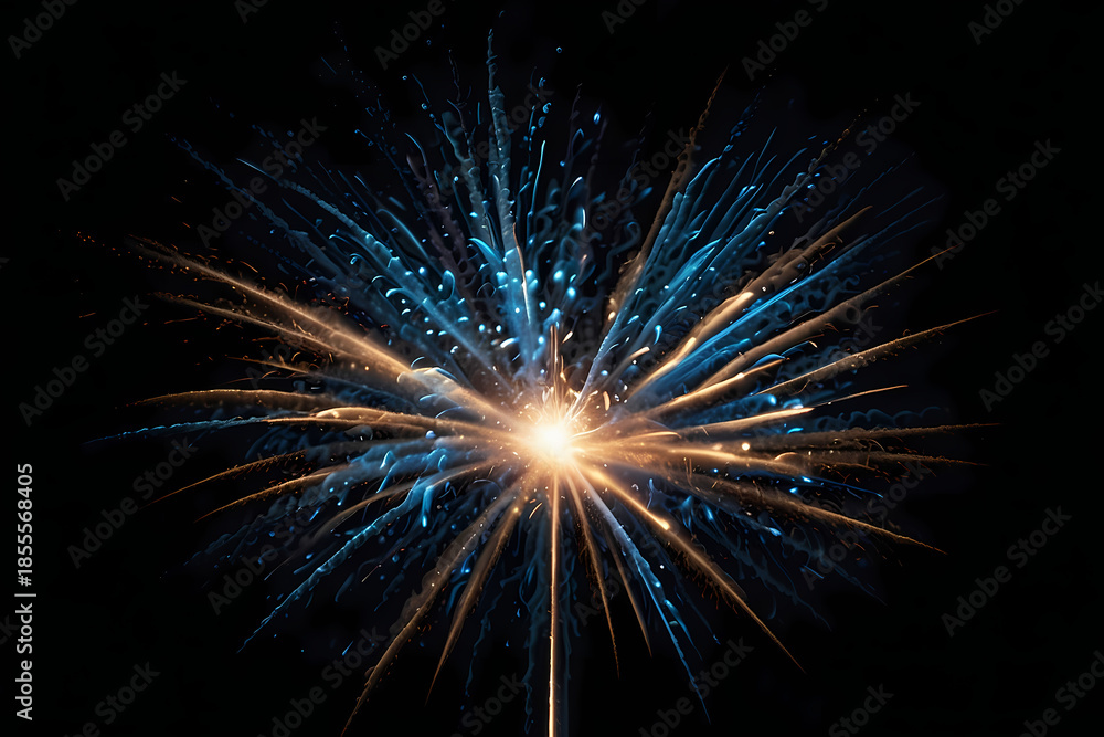 Fototapeta premium Cool blue firework spark spray with clean dark backdrop