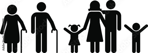 Multi- Generational Family Silhouettes Showing Different Ages and Family Members people