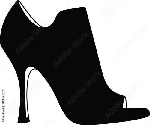 Silhouette of a stylish woman high heel peep toe ankle boot footwear for fashion design and elegant vector illustration isolated on white background.