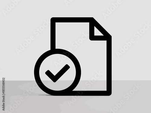 Simple black icon of a document with a checkmark symbolizing approval or validation.