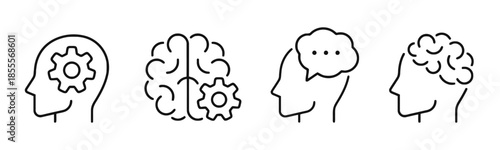 Collection of Mind Icons Set Brain Thinking Idea Memory Process Head Human Intelligence Psychology Knowledge Concept Thought Creativity Cognitive Solution