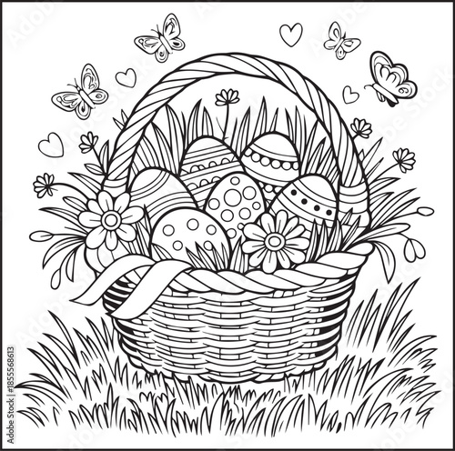 Happy easter day coloring page for kids and adults black line art illustration for print ready vector elements