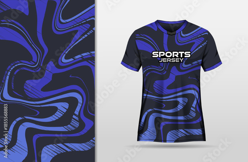Abstract black and blue wavy background for sports jersey design