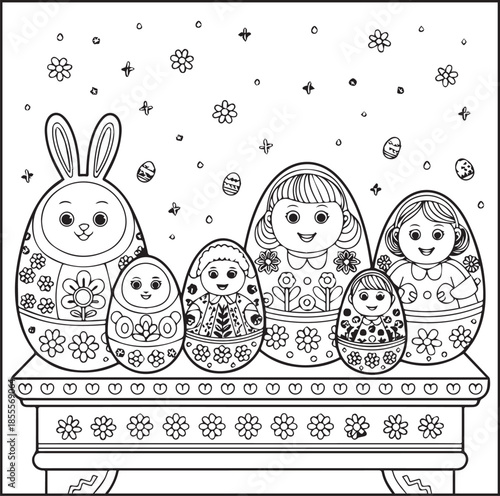 Happy easter day coloring page for kids and adults black line art illustration for print ready vector elements