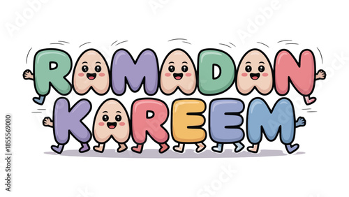 Ramadan Kareem Cartoon: Joyful cartoon characters spell out Ramadan Kareem, capturing the spirit of generosity and celebration associated with this festive occasion.