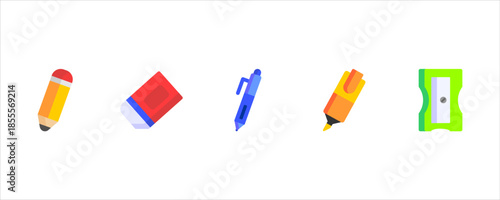 Colorful School Writing Tools Icon Set for Education and Creative Learning