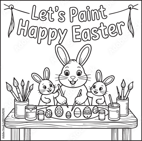 Happy easter day coloring page with quote text for kids and adults black line art illustration for print ready vector elements