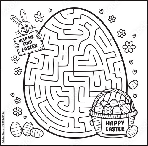 Happy easter day coloring page with quote text for kids and adults black line art illustration for print ready vector elements