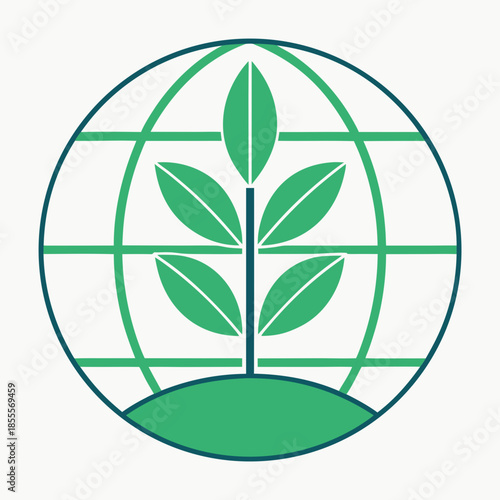 Green Plant Growth Icon, Sustainable Agriculture Symbol, Ecology Concept