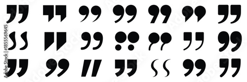 Quote mark speech icon set, professional punctuation and speech bubble symbols ranked for user interface design, content creation, publishing layouts, and modern digital communication systems.
