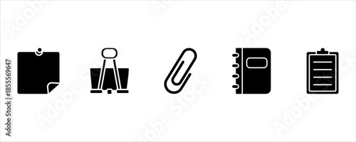 Solid Style Workspace and Stationery Icon Set