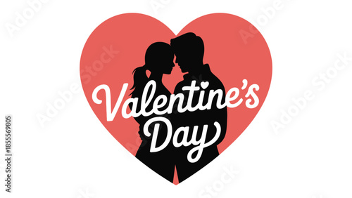 Valentine's Day Embrace: A romantic silhouette of a couple in love, embracing each other in front of a heart, celebrating Valentine's Day.