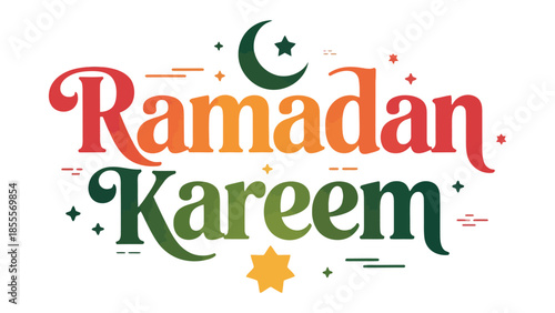 Ramadan Kareem: A festive and vibrant graphic design celebrating the holy month, featuring the crescent moon and star