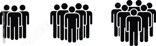 Three Groups of Stick Figure People Icons crowd