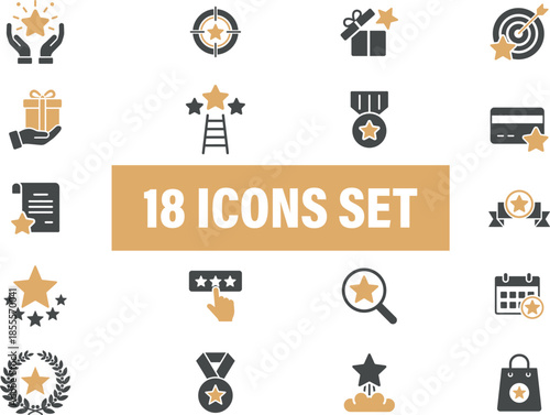 Star Rating and Achievement Icons Set. modern flat icons with gold star elements