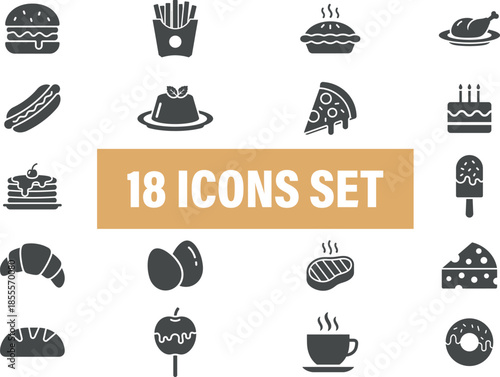 Collection of Delicious Food and Drink Icons. Food icons set for restaurant and menu design. 
including various dishes, culinary, cuisine, meal and desserts
