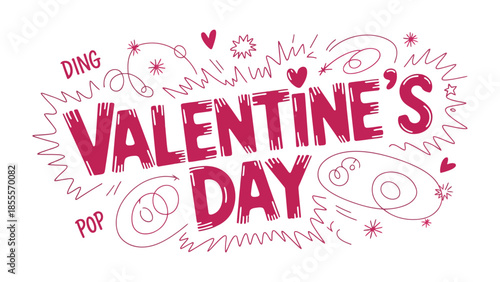 Valentine's Day Calligraphy: A vibrant calligraphy piece celebrates the warmth of love, embellished with hearts and playful doodles