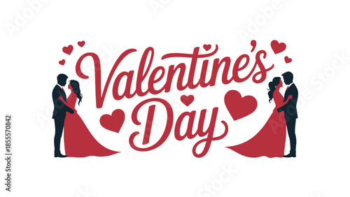 Valentine's Day Delight: Romantic illustration of Valentine's Day, featuring silhouetted lovers embracing with hearts, conveying a sense of love, connection, and affection.