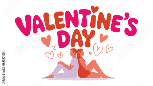 Valentine's Day Illustration: A vibrant depiction of love and togetherness, this illustration showcases a couple embracing the spirit of Valentine's Day. With a playful aesthetic.