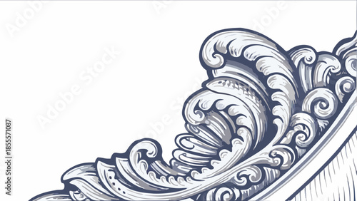 Flat vector abstract design featuring rhythmic floral curl pattern on white background
