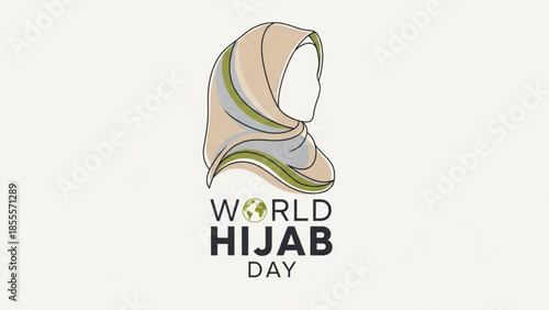 World Hijab Day logo minimalist illustration of a woman wearing a hijab vector graphic for awareness campaigns and cultural events