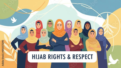 Diverse group of women wearing hijabs symbolizing unity and empowerment for concepts of feminism human rights and cultural diversity