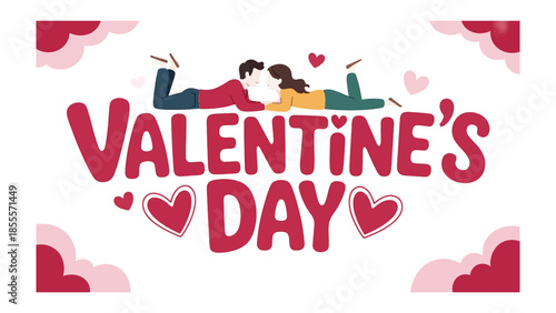 Valentine's Day Illustration: A charming illustration captures the essence of Valentine's Day, featuring a loving couple sharing a tender moment, intertwined with hearts and a romantic message.