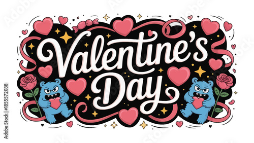 Valentine's Day Illustration: A vibrant and playful illustration celebrating Valentine's Day, featuring whimsical elements, hearts, and romantic motifs.