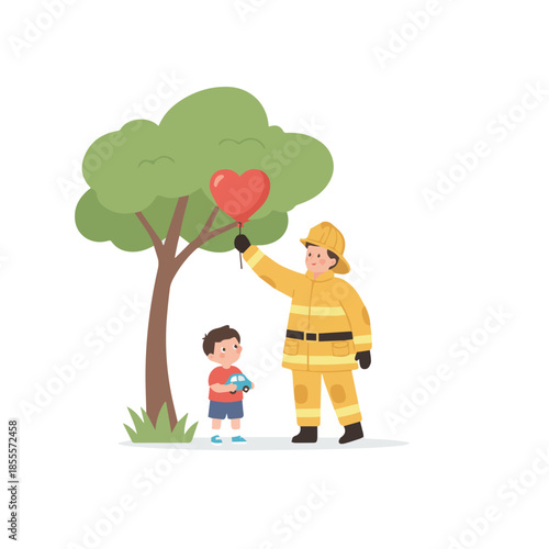 Firefighter Friendly Rescue - Brave Hero Mascot for Emergency Services and Community Safety Branding Vector