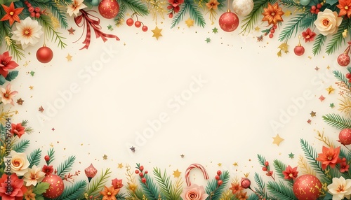 Festive Christmas Decorative Border Background with Holiday Elements Vector Illustration for Seasonal Designs