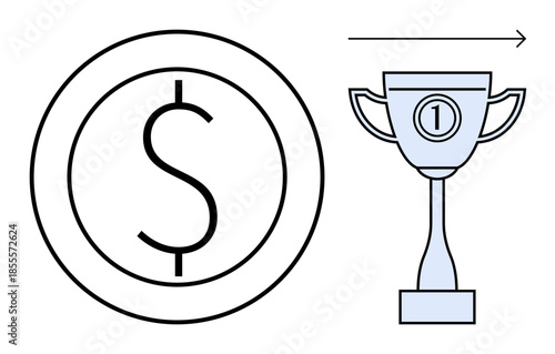 Financial success concept. Simple design a dollar sign and trophy highlighting wealth and achievement. Financial success for business growth, investment, prosperity, and motivation. Suitable