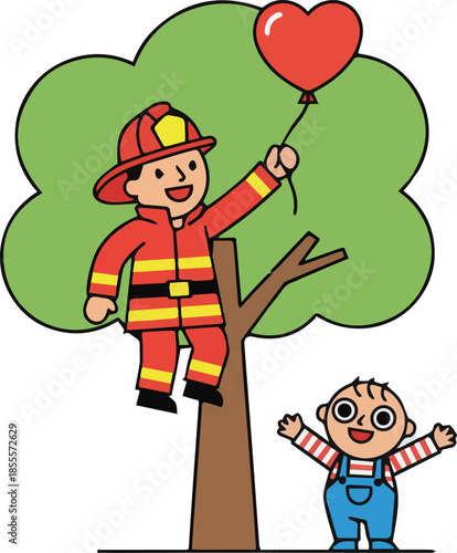 Firefighter Community Help - Brave Fireman Assisting Citizens and Emergency Responder Service Concept Vector