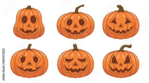 Six hand drawn halloween jack o lantern pumpkin faces