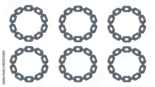 Six circular chain link frames arranged in two rows on a white background