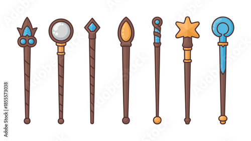 Collection of magical fantasy staffs and wands with ornate designs