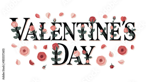 Valentine's Day Floral Design: A delicate and enchanting visual concept for Valentine's Day, featuring elegant typography adorned with romantic floral elements.