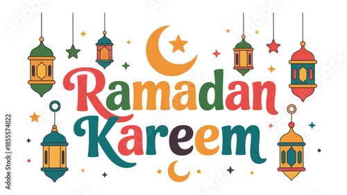 Ramadan Kareem: A vibrant illustration showcasing the spirit of Ramadan Kareem, featuring traditional lanterns and a crescent moon and star, symbolizing the holy month of fasting and reflection.