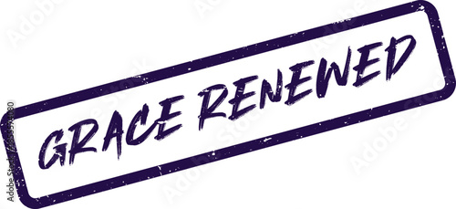 Purple distressed rectangular stamp with GRACE RENEWED text for divine favor or elegant revival