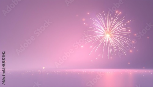 Minimalist festive layout with gentle ambient glowing fireworks muted gold and lavender tones top-down composition balanced clean negative space refined 2026